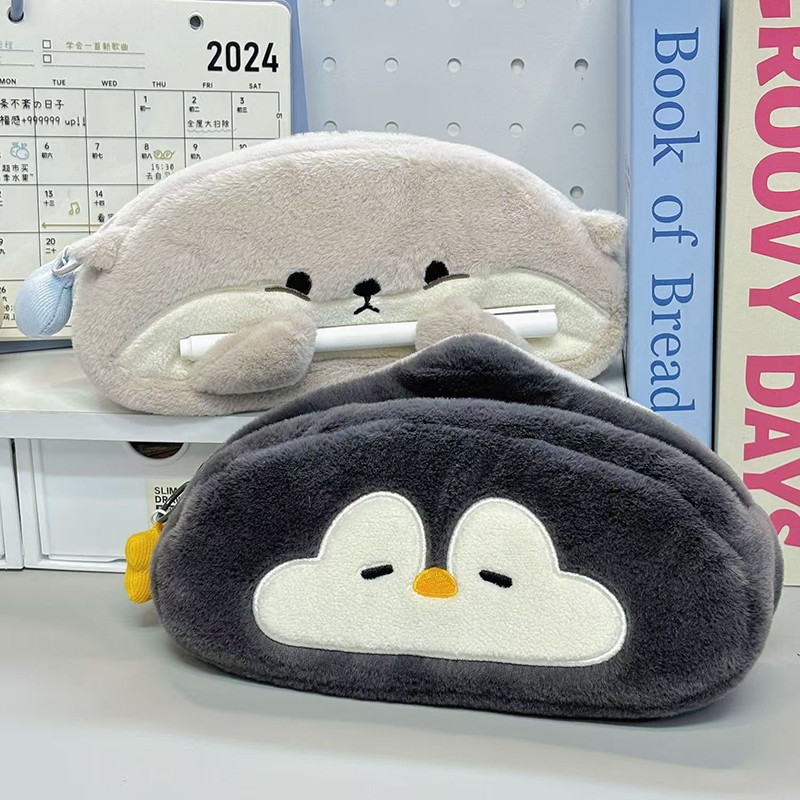 

Cute Little Otter Penguin Plush Pen Bag Large Capacity Kawaii Pencil Case Stationery School Supplies