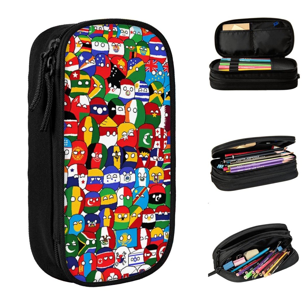 

Countryball Cartoon Pencil Case Countries Earth Cute Pencil Box Pen For Student Large Storage Bag