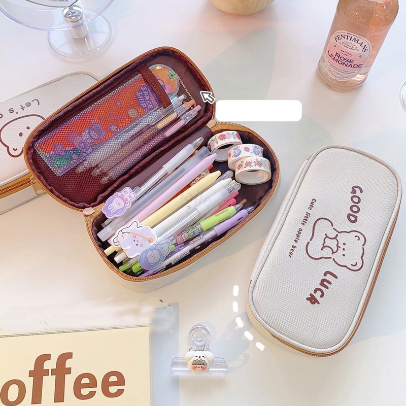 

Haile Large-Capacity Kawaii Cartoon Bear Canvas Pencil Bag Simple A Pencil Case Storage Cosmetic Bag