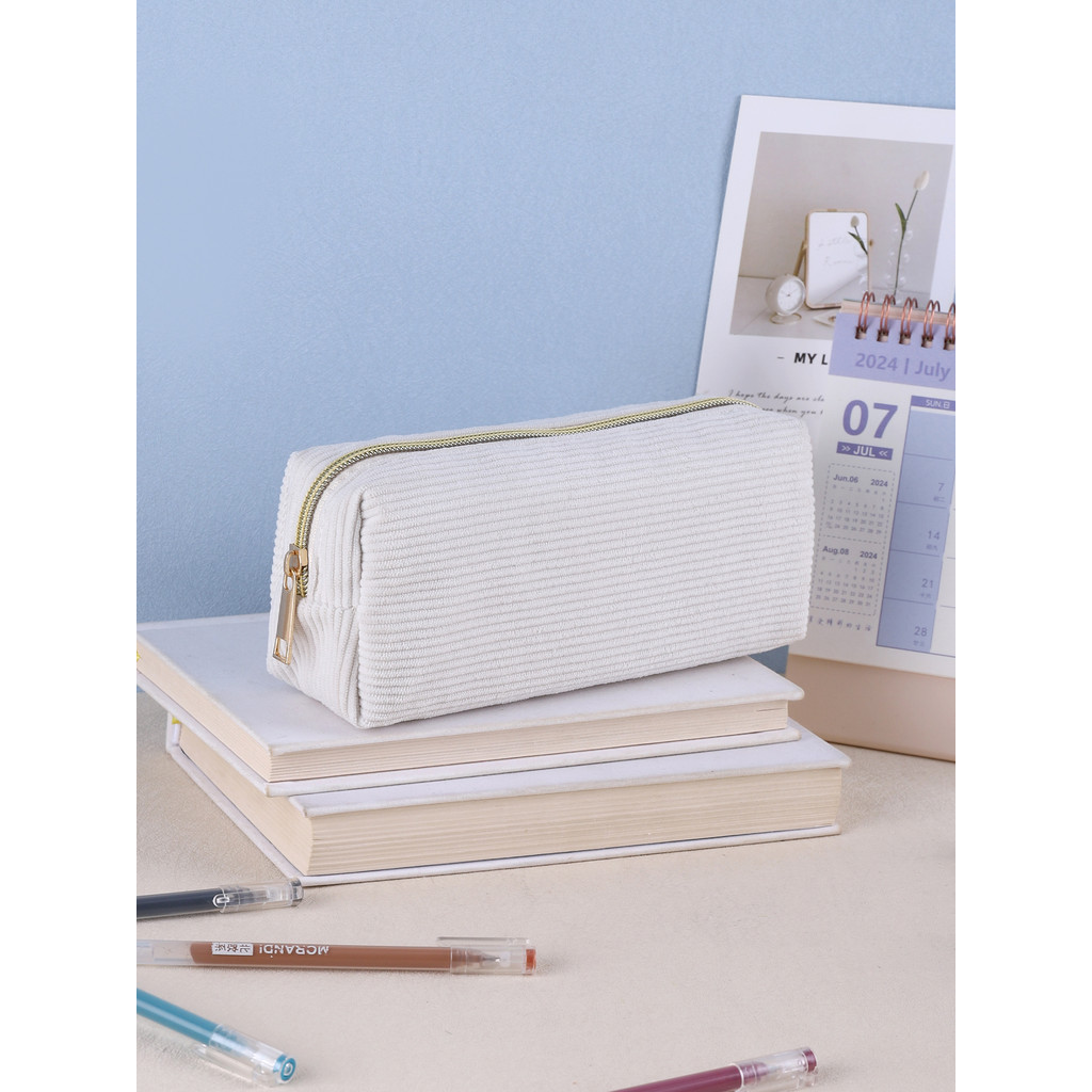 

Large Capacity Pencil Case Simple Corduroy Zipper Pen Pouch Stationery School Supplies Gift Portable