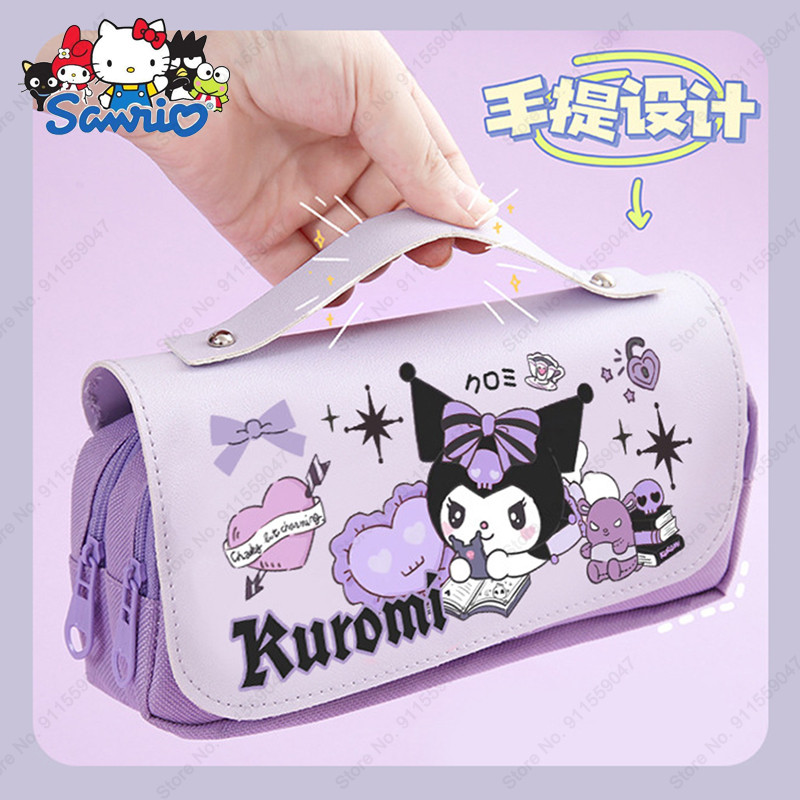 

Sanrio Pu Large Capacity Pencil Case Kawaii Cinnamoroll Melody Kuromi School Supplies Pencils Bag