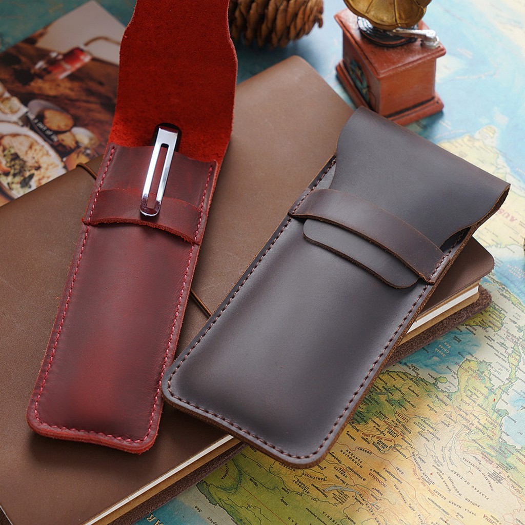 

Premium Leather Pen Holder Pencil Case Retro Genuine Cowhide Pen Bag Pencil Pouch Durable Sleek