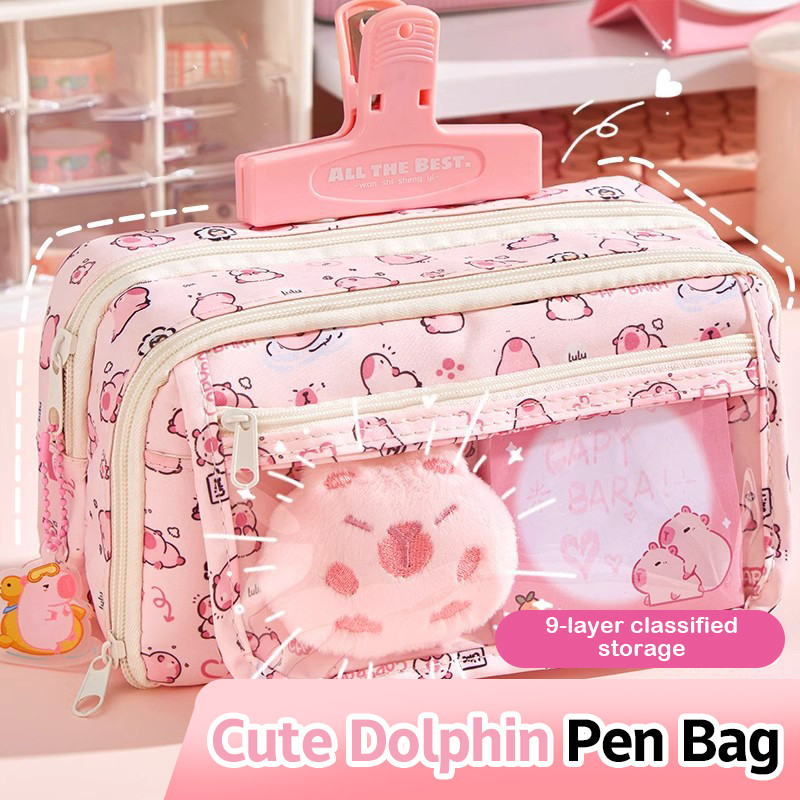 

Cartoon Pink Capybara Pencil Storage Bag Kawaii Pencil Box Large Capacity Pencil Case School