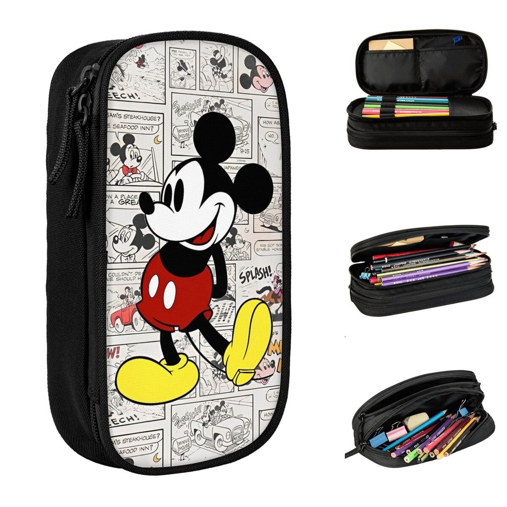 

Classic Mickey Mouse Cartoon Cute Pencil Cases Newspaper Pencil Pouch Pen Box Student Big Capacity
