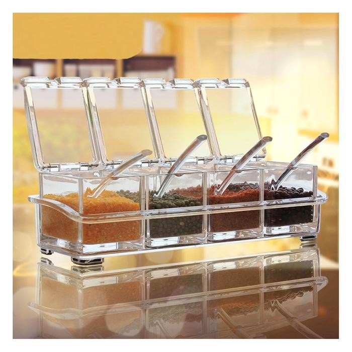 Tempat Bumbu Kotak 1 Set 4 Pcs Transparan / Alat Dapur / Alat Masak