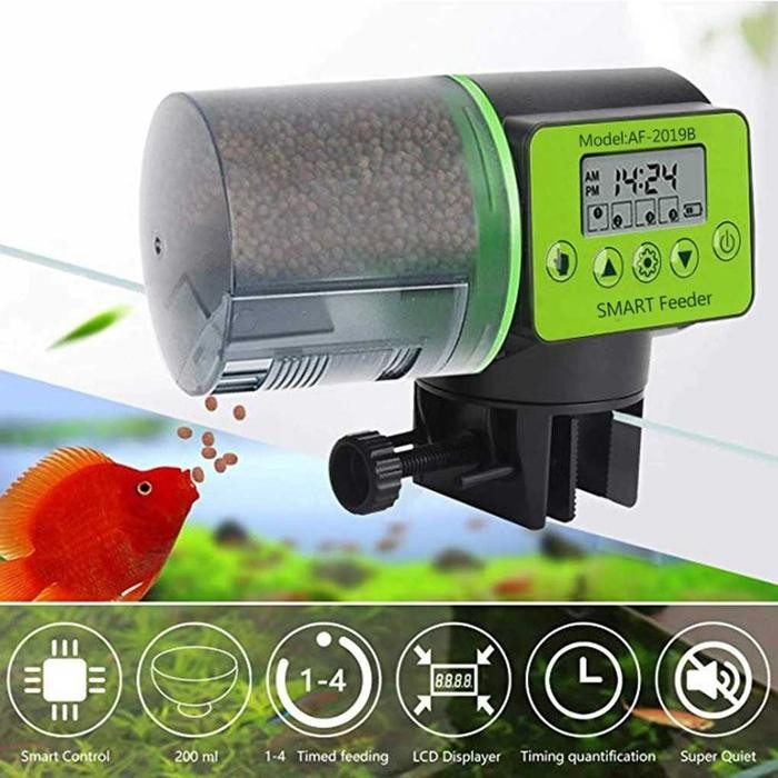 Mesin Tempat Makan Pakan Pellet Ikan Hias Otomatis Timer Auto Feeding