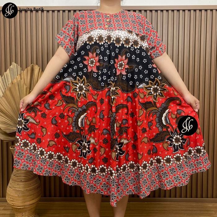 Aluna- Juwita Batik - Daster Payung Jumbo Xxxl Ld 130 Motif Bunga Mekar Seri Warna Terbaru