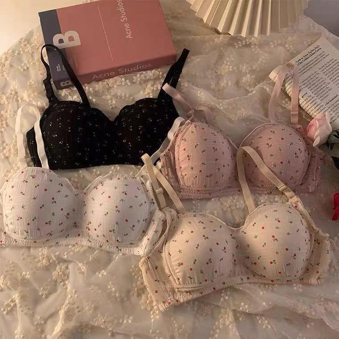 Satinya- [Kkgallery] Bra Coquette Push Up Remaja Wanita Seamless Tanpa Kawat Bh Korea Flower