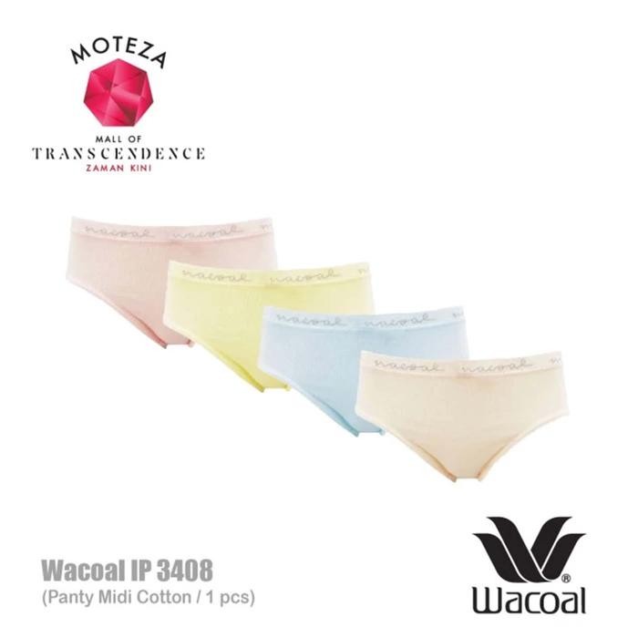 Satinya- Celana Dalam Wanita - Wacoal Panty Midi Cotton - Ip 3408 Basic Karet Katun Lembut