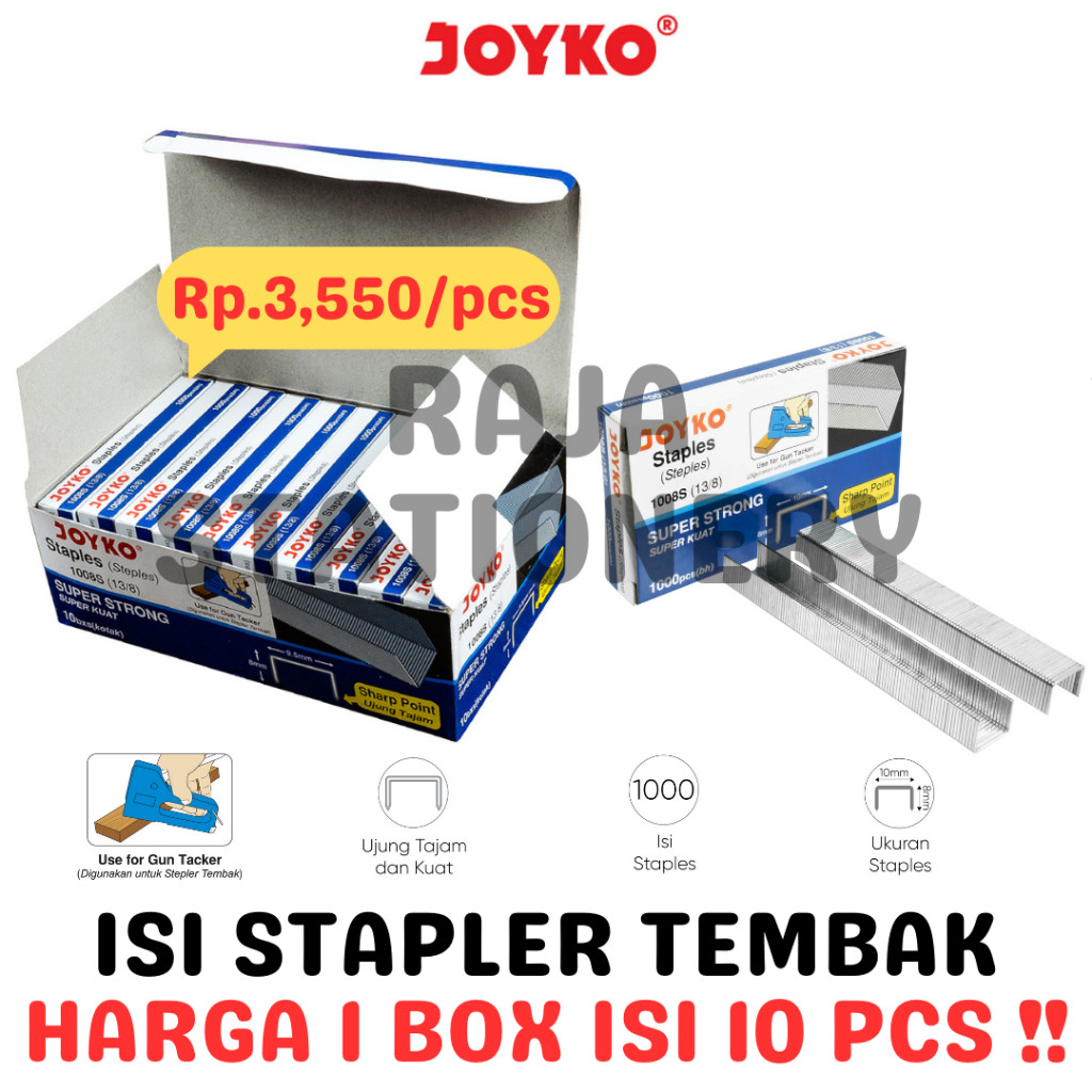 

STAPLES JOYKO 1008S GUN TACKER STAPLES GUN REFILL ISI STAPLES STEPLER TEMBAK HEKTER 13/8 BOX [10PCS] - RAJA BIGBOX