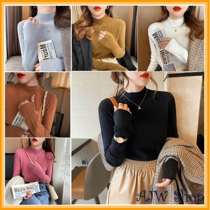 Coatelle- Ajw [Tc] Atasan Rajut Turtleneck Wanita Lengan Panjang Iner Rajut Turtleneck Knit Baju