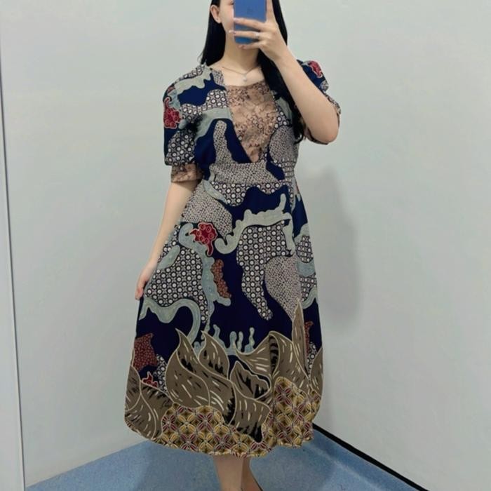 Fleesa- Dress Batik Alana / /Dress Batik Wanita / Dress Batik / Dress Pesta Wanita Cantik Midi