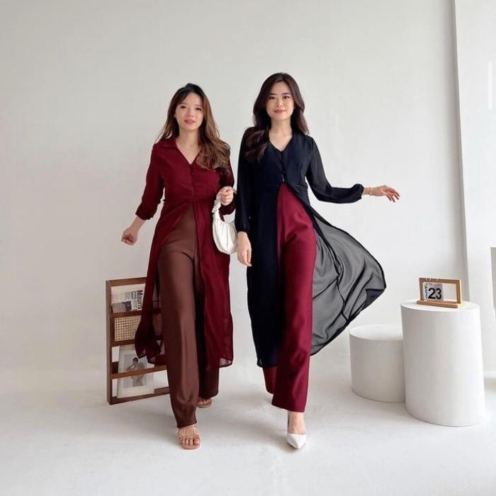 Fleesa- Herfit Slit Isabella Big Size Casual Kancing Ceruty Wanita Mini Pesta Dress Scuba Midi