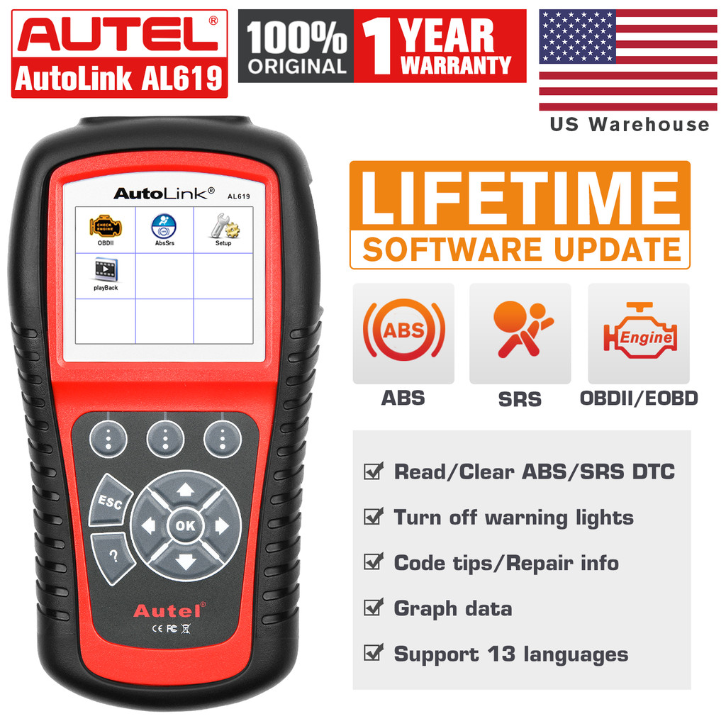 Autel AutoLink AL619 ABS/SRS  OBDII & CAN Diagnostic Scanner With All
