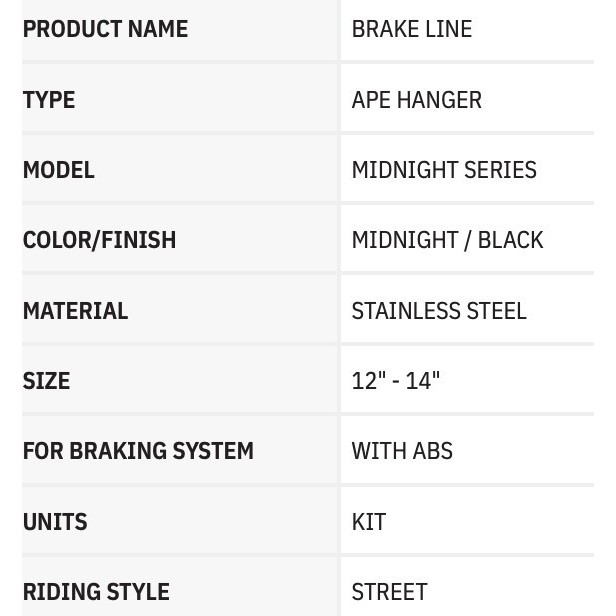 BRAKE LINE KIT SELANG REM LA CHOPPERS MIDNIGHT BRAIDED WITH ABS TOURING 2014 2020 12"-14" 1741-4425
