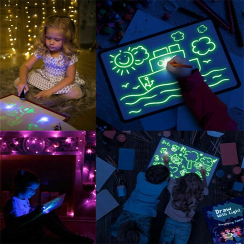 

Hot Small Size Luminous Magic Drawing Board Light In Dark Children Kids Paint Toy Diy Educaitonal