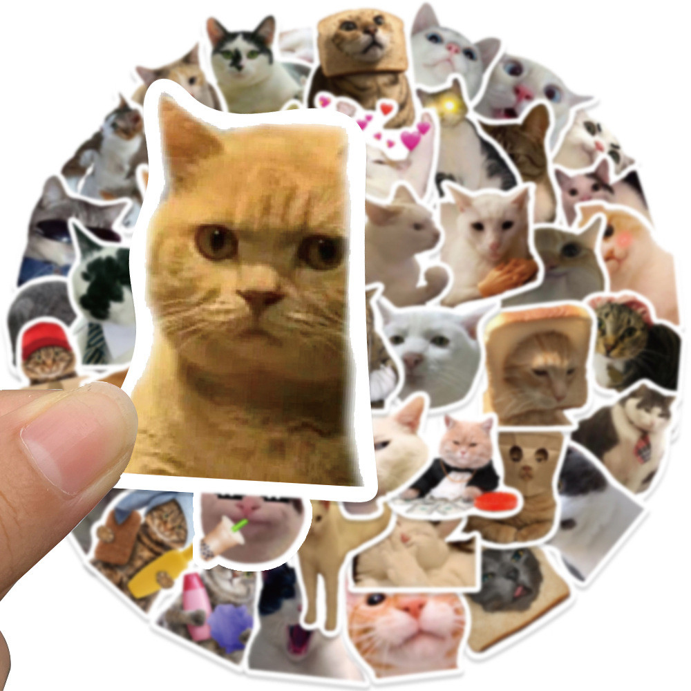 

10/30/50Pcs Funny Cat Meme Waterproof Graffiti Sticker Aesthetic Decorative Luggage Laptop Phone