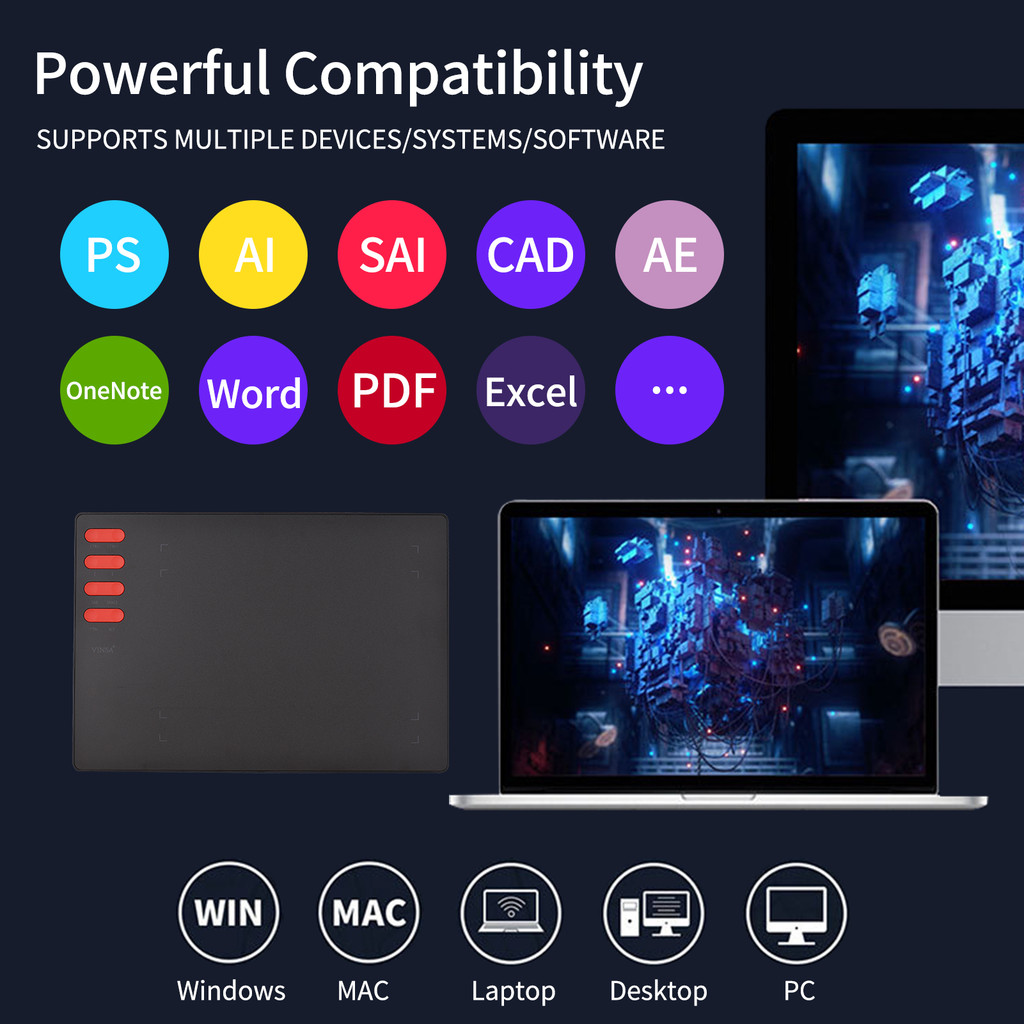 

T505 Graphics Drawing Tablet Ultralight Art Creation Sketch Battery-Free Stylus 30 Pen Nibs 8192