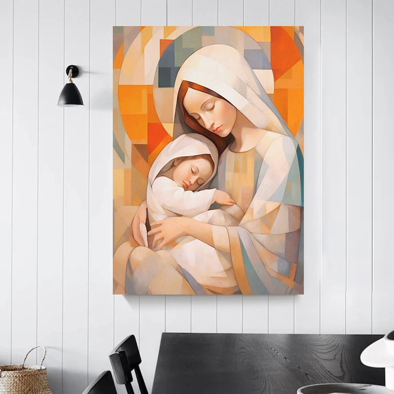 

Christian Jesus With Sheep Virgin Mary Catholic Mom Poster Canvas Painting Print Wall Art Bible