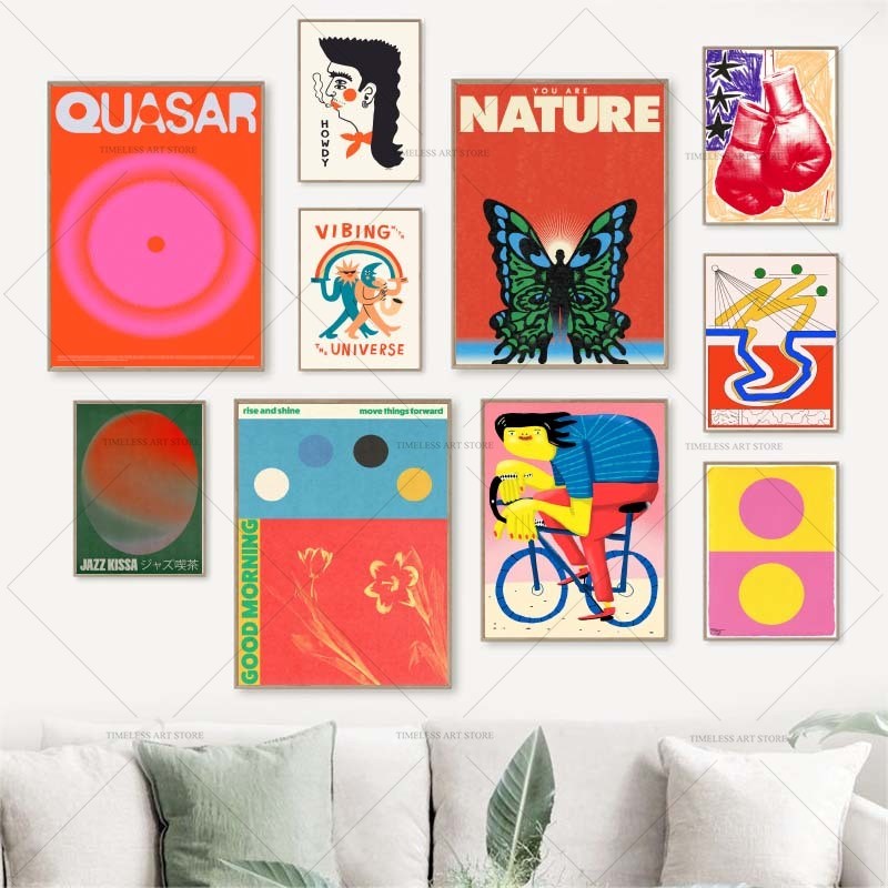 

Vintage Abstract Classic Posters Retro Tempo Quotes Print Mid Century Wall Art Canvas Painting For