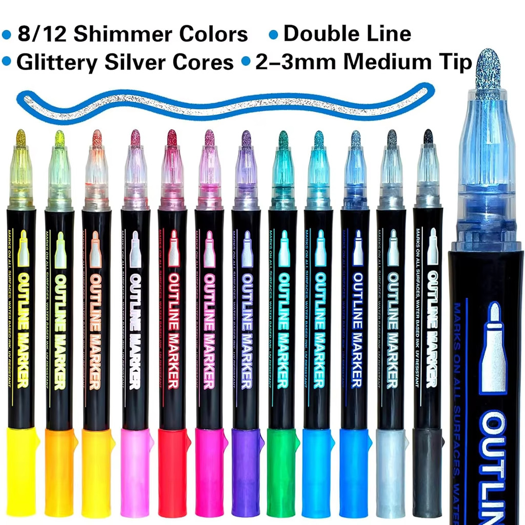

Marker Pen 8/12/24/36/48 Color Flash Mark Double Line Contour Pen Gel Notes Mark Diy Children'S