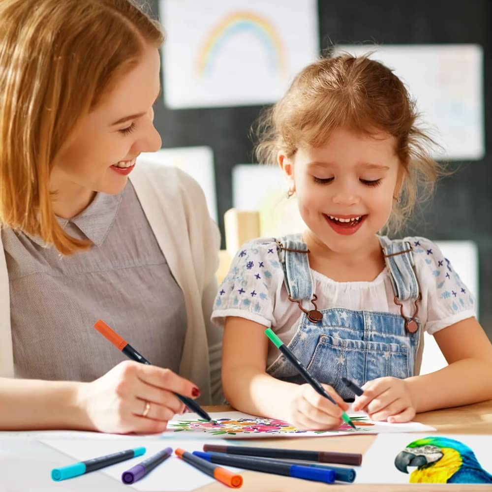 

12-120 Colors Felt Tip Drawing Watercolor Art Markers Pen Dual Brush Fineliner Colouring Pen Set For