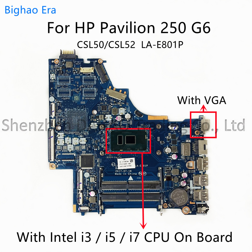 CSL50/CSL52 LA-E801P For HP Pavilion 250 G6 Laptop Motherboard With Intel i3 i5 i7 CPU DDR4 926246-6