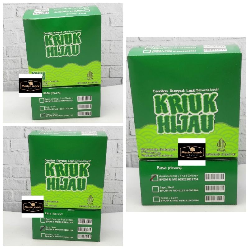 

Kriuk Hijau Snack Rumput Laut (1 pack isi 12 pcs)