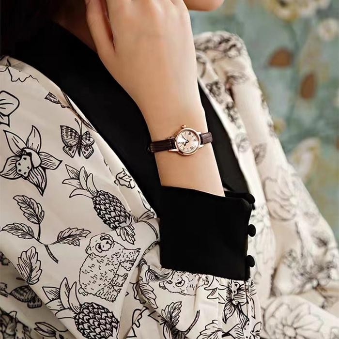 Femmora- Holek 1401 Jam Tangan Wanita Anti Air Korea Retro Temperament Tali Kulit Jam Tangan