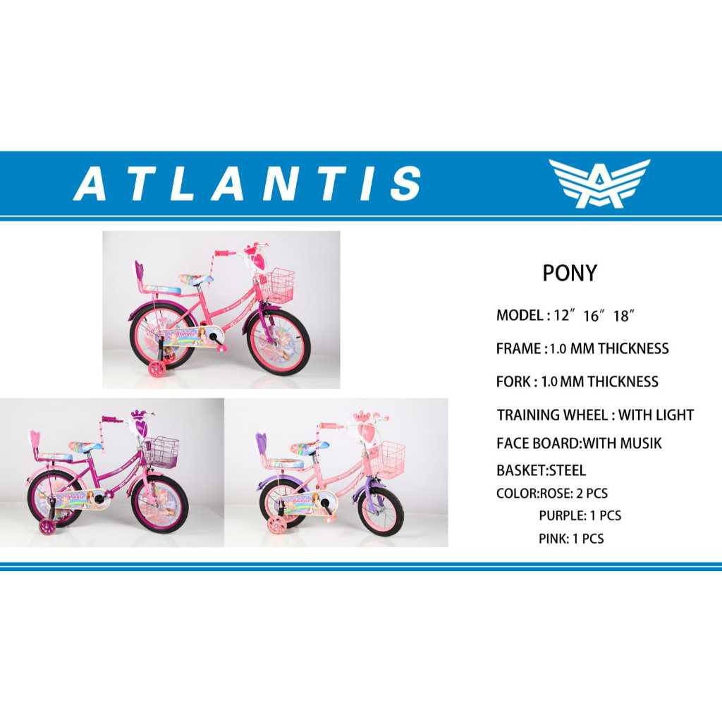 Sepeda Mini ATLANTIS Untuk Anak Perempuan Umur 3-8 Tahun Bonus Botol Air