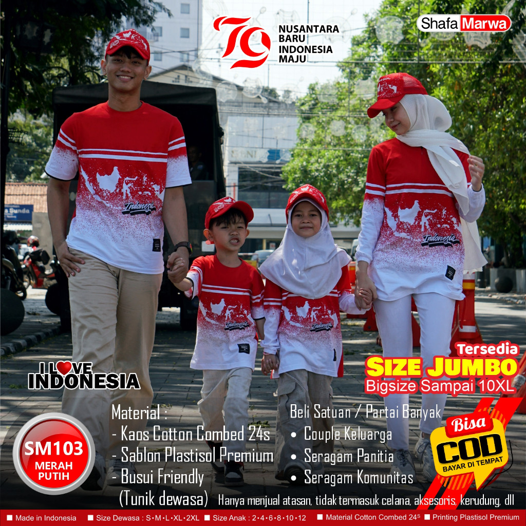 Baju Merah Putih 17 Agustusan - Kaos Seragam Couple Edisi Kemerdekaan Agustus SM103
