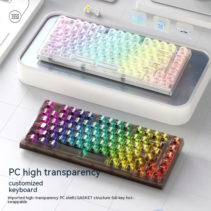 Xinmeng X75 Transparent Keyboard 82 Keys Tri Mode Bluetooth Wireless