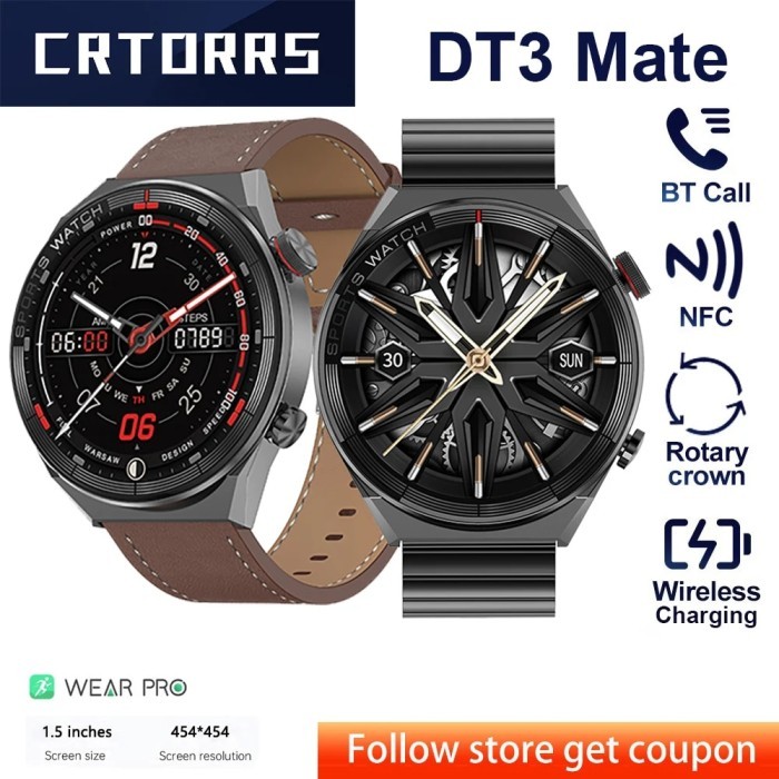 DT3 Mate 1.5'' 454*454 Smart Watch Men NFC GPS Bluetooth Call Fitness