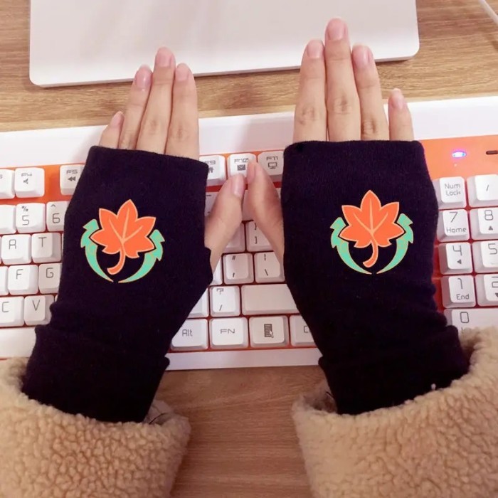 Hot Genshin Impact Kazuha Hutao Black Half Finger Fingerless Gloves