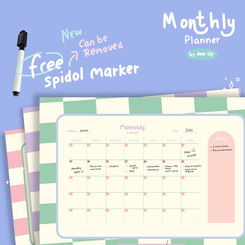 BISA DIHAPUS - Monthly Planner Wall Pastel Poster Tempel Dinding ukuran A3 A4 Planner Tempel