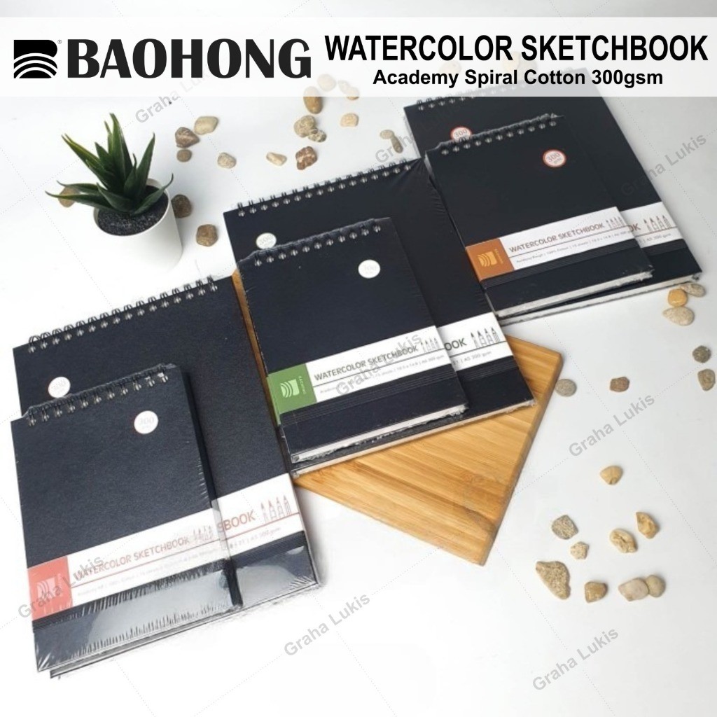 

[READY] Baohong Watercolor Sketchbook Academy Spiral Cotton 300gsm
