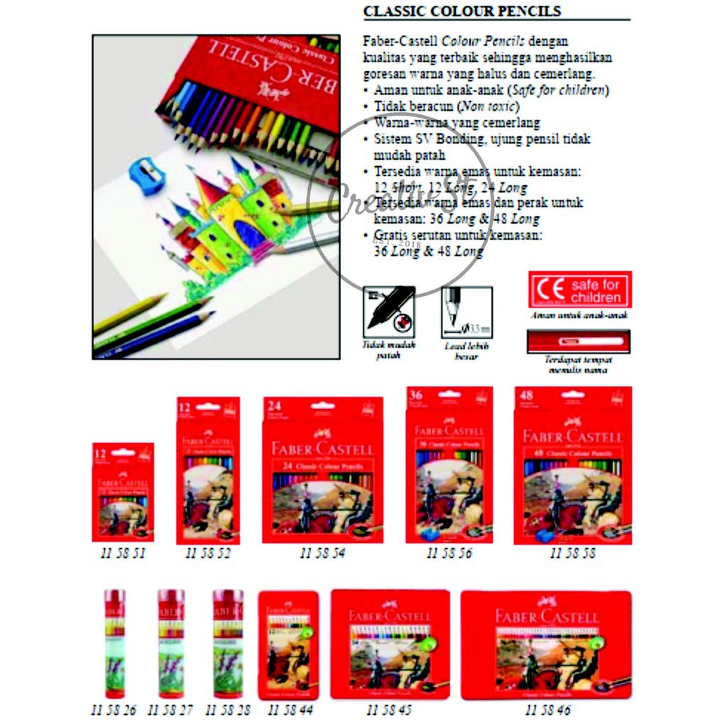 

[READY] FABER CASTELL Classic Colors Panjang Pensil 12 Warna Klasik Full