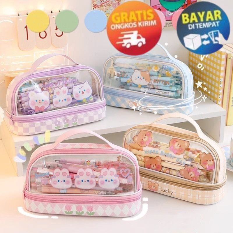 

JH8 KP195 - TEMPAT PENSIL KOTAK PENSIL TRANSPARAN PVC PENCIL CASE STATIONARY TAS PENSIL SEKOLAH LUCU