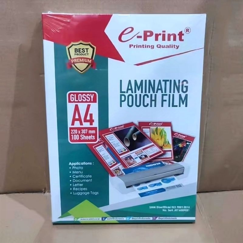 

JH8 1 Pak Plastik Laminating A4 / F4 Isi 100 Lembar EPRINT ( Packing Aman )