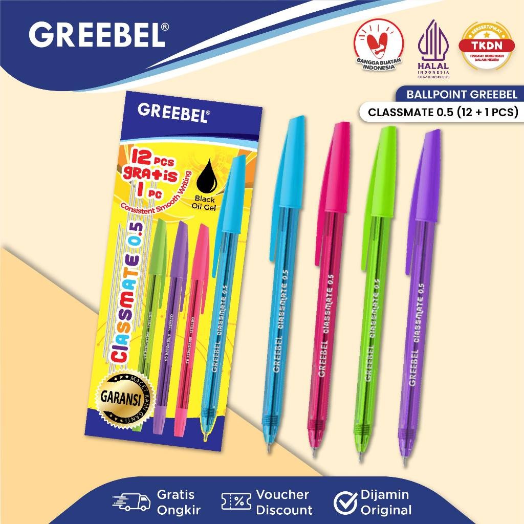 

STANDARD / GREEBEL Pulpen Ballpoint 0.5mm / Alat Tulis Kantor Sekolah / Super Smooth (12Pcs) / Kerajaan Alat Tulis