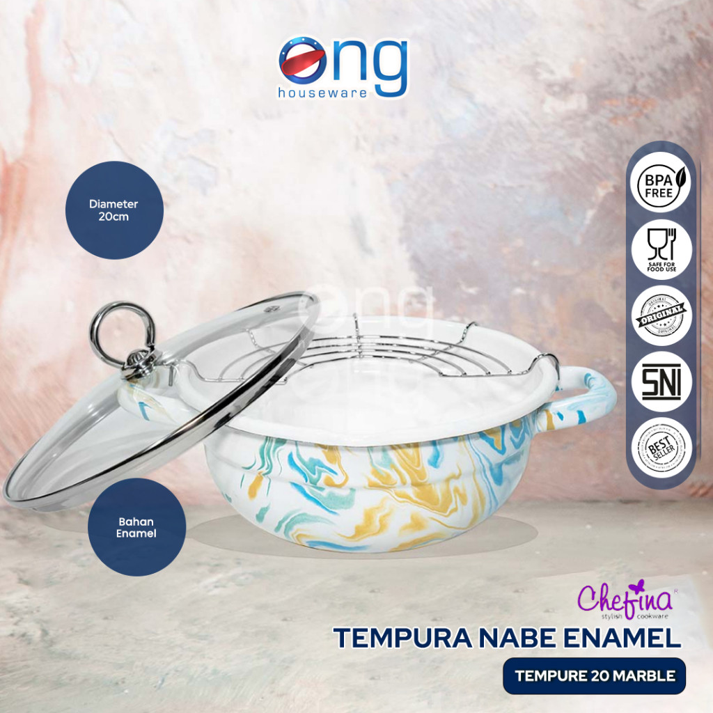 Panci Masak Goreng Enamel Tempura Nabe 20cm Chefina Kedawung Tempura 20 Marble