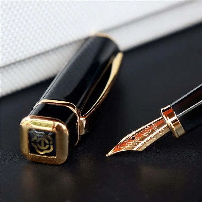 Hero 979 Square Cap Metal Fountain Pen Golden Plates Clip Iridium