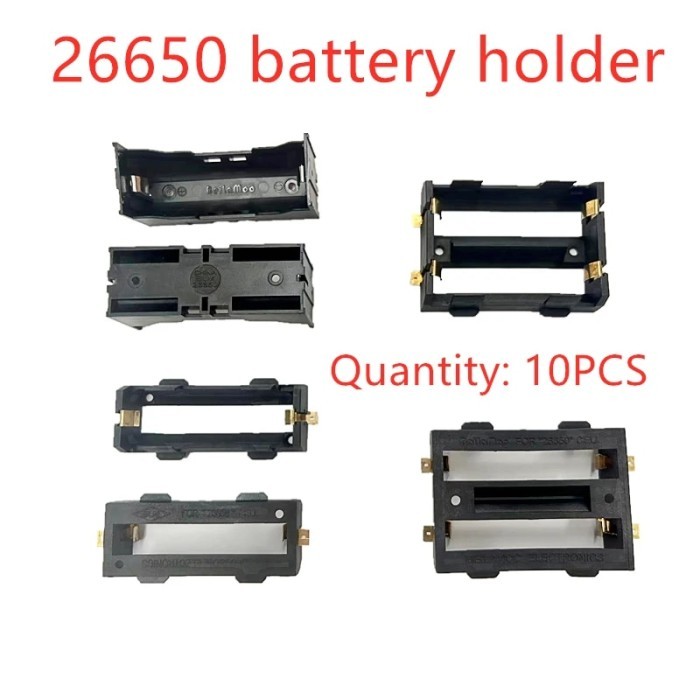 10PCS 26650 Battery Holder SMD For 26650 Black With Bronze Pins Gold