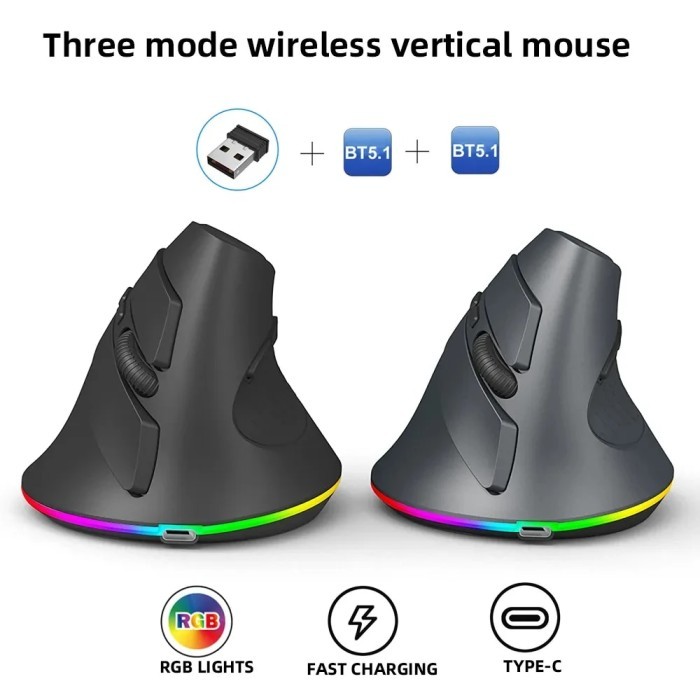 3 Modes Wireless Vertical Mouse Wired Macro Programmable RGB