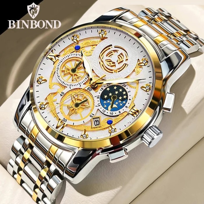 BINBOND B4010 Fashion Casual Quartz Men Watch Stainless Steel Strap
