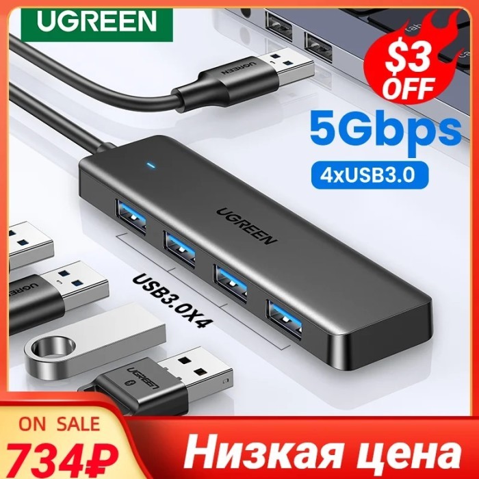 UGREEN USB 3.0 Hub 4 Ports USB HUB Slim for Mouse Keyboard