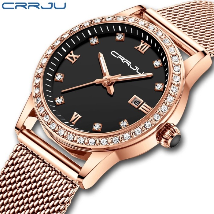 CRRJU Gold Watch Women Quartz Watches Lady Waterproof Wristwatch