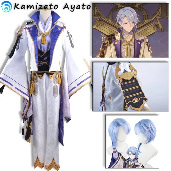Genshin Impact Kamizato Ayato Cosplay Costume Uniform wig Jackets