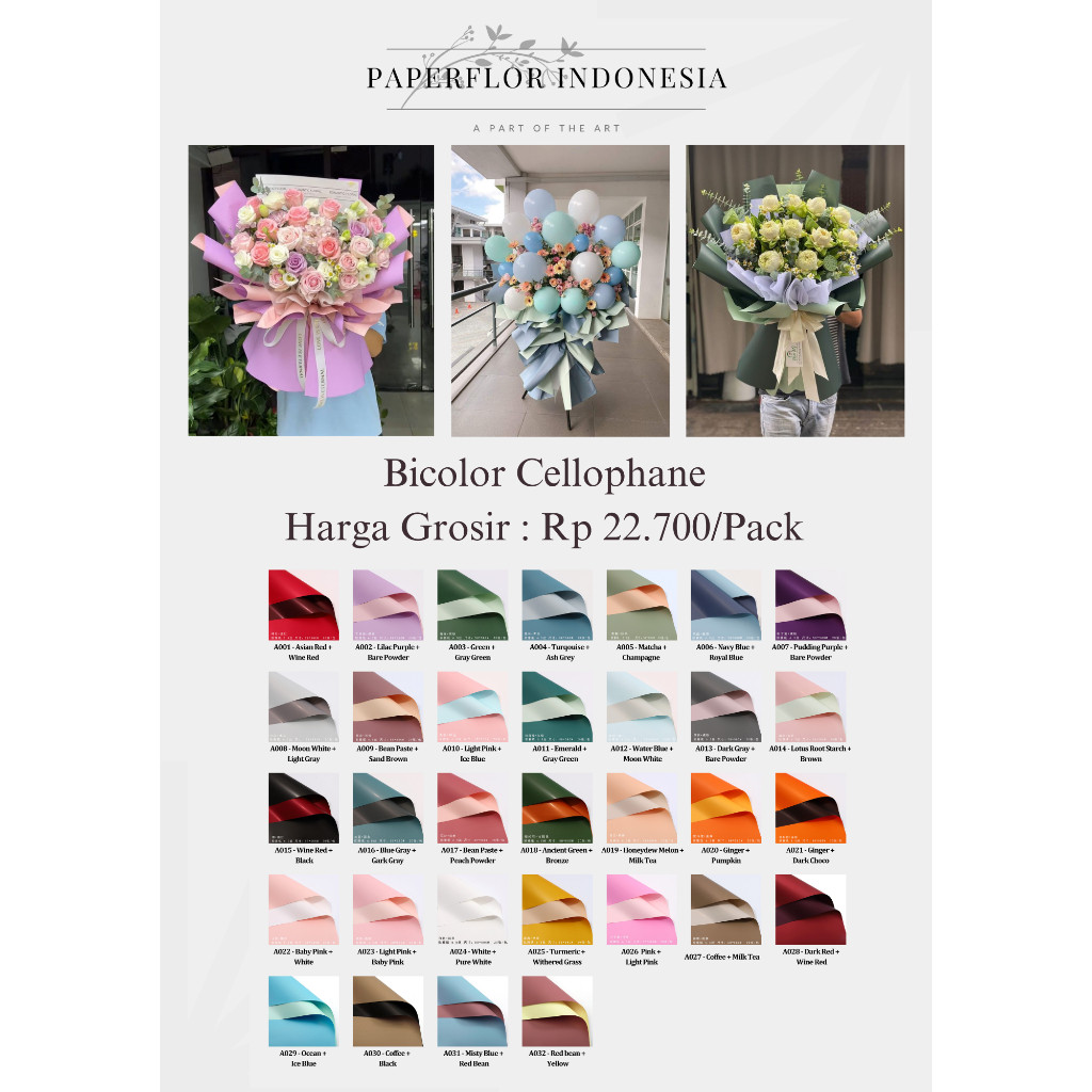 

(20 LEMBAR) BICOLOR CELLOPHANE - KERTAS WRAP PEMBUNGKUS BUNGA - PAPERFLOR INDONESIA