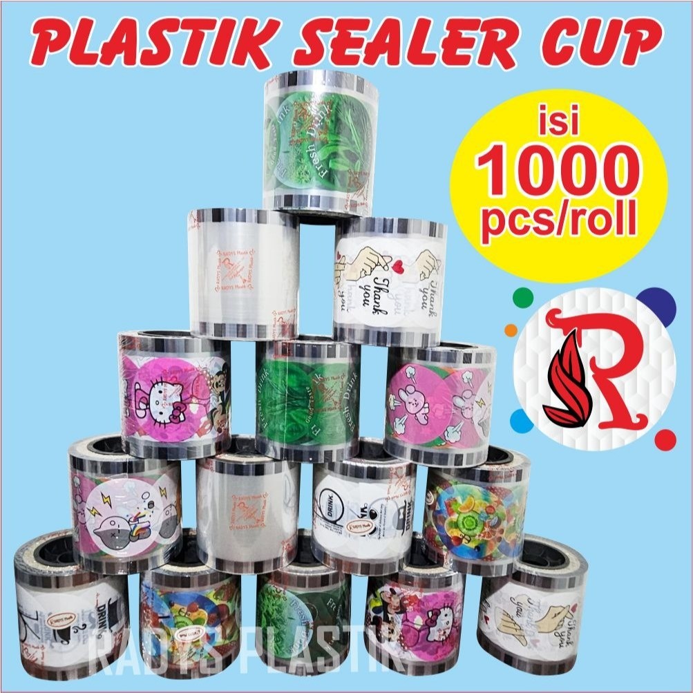 PROMO!!!!!!!! PLASTIK LID CUP ISI 1000CUP SEALLER CUP MOTIF BUAH KARTUN POLOS ISI 1000pcs
